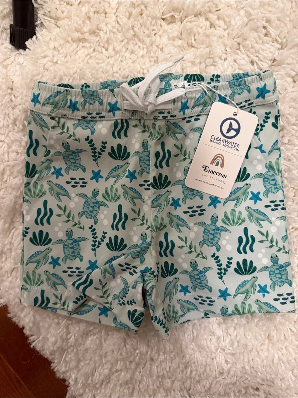 Kids Turtle Print Swim Trunks - Blue/Green
